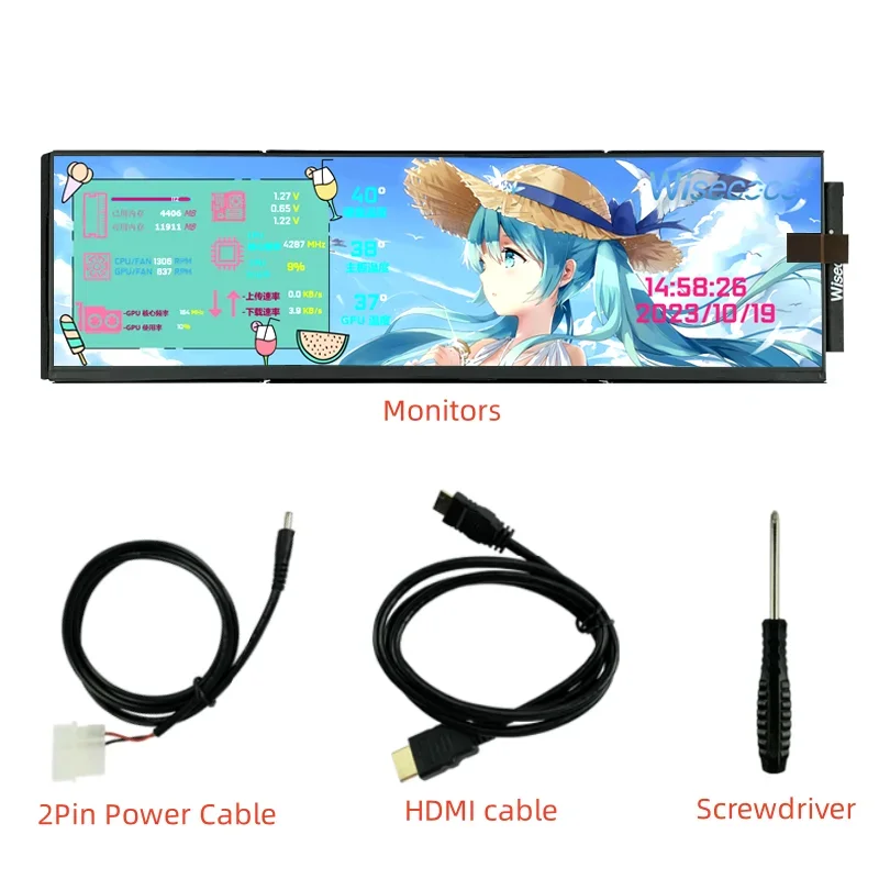Pc Gaming Y60 - Wisecoco 12.6인치 1920*515 휴대용 모니터 IPS