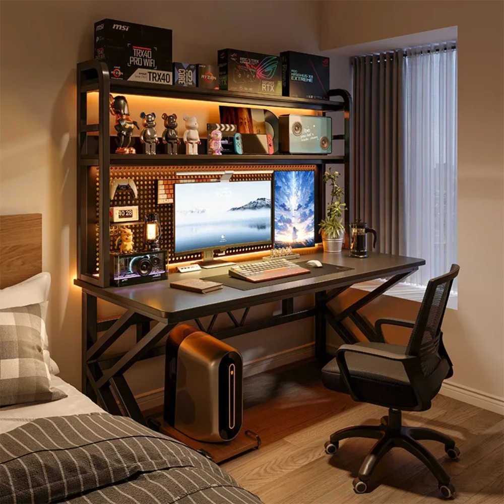 Pc Gaming Chair - 책꽂이와 페그보드가 있는 게이밍 책상, 수납